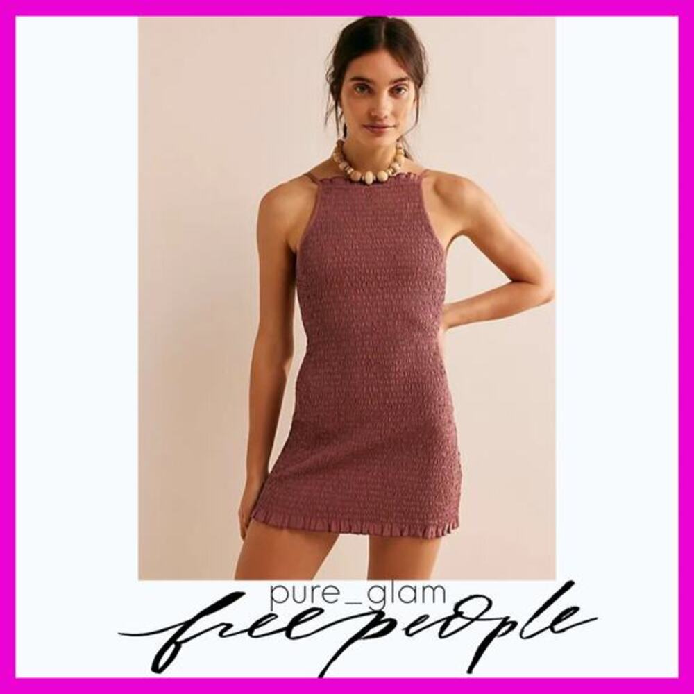 Free People mini dress smocked textured bodice